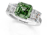 White gold Three-Stone Fancy Green Asscher Cut Cut Diamond Engagement Ring with Flat Band and Four-Prong Setting_13