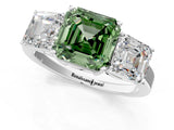 White gold Three-Stone Fancy Green Asscher Cut Cut Diamond Engagement Ring with Flat Band and Four-Prong Setting_13