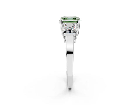 White gold Three-Stone Fancy Green Asscher Cut Cut Diamond Engagement Ring with Flat Band and Four-Prong Setting_14