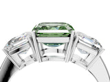 White gold Three-Stone Fancy Green Asscher Cut Cut Diamond Engagement Ring with Flat Band and Four-Prong Setting_16