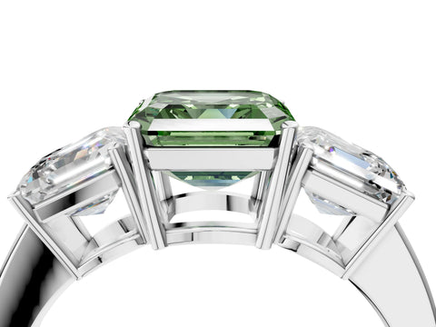 White gold Three-Stone Fancy Green Asscher Cut Cut Diamond Engagement Ring with Flat Band and Four-Prong Setting_16