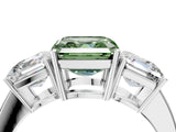 White gold Three-Stone Fancy Green Asscher Cut Cut Diamond Engagement Ring with Flat Band and Four-Prong Setting_16
