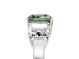 White gold Three-Stone Fancy Green Asscher Cut Cut Diamond Engagement Ring with Flat Band and Four-Prong Setting_17