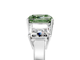 White gold Three-Stone Fancy Green Asscher Cut Cut Diamond Engagement Ring with Flat Band and Four-Prong Setting_17