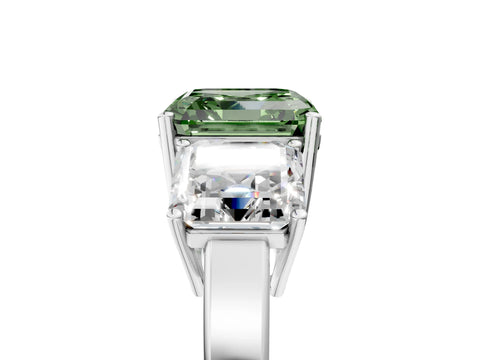 White gold Three-Stone Fancy Green Asscher Cut Cut Diamond Engagement Ring with Flat Band and Four-Prong Setting_17