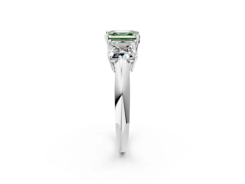 White gold Three-Stone Fancy Green Asscher Cut Cut Diamond Engagement Ring with Prong Setting on a White Gold Band_14
