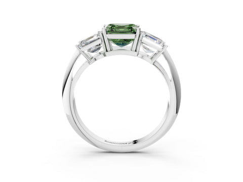 White gold Three-Stone Fancy Green Asscher Cut Cut Diamond Engagement Ring with Prong Setting on a White Gold Band_15