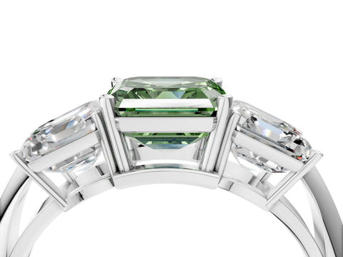 White gold Three-Stone Fancy Green Asscher Cut Cut Diamond Engagement Ring with Prong Setting on a White Gold Band_16