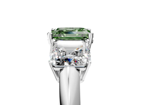 White gold Three-Stone Fancy Green Asscher Cut Cut Diamond Engagement Ring with Prong Setting on a White Gold Band_17