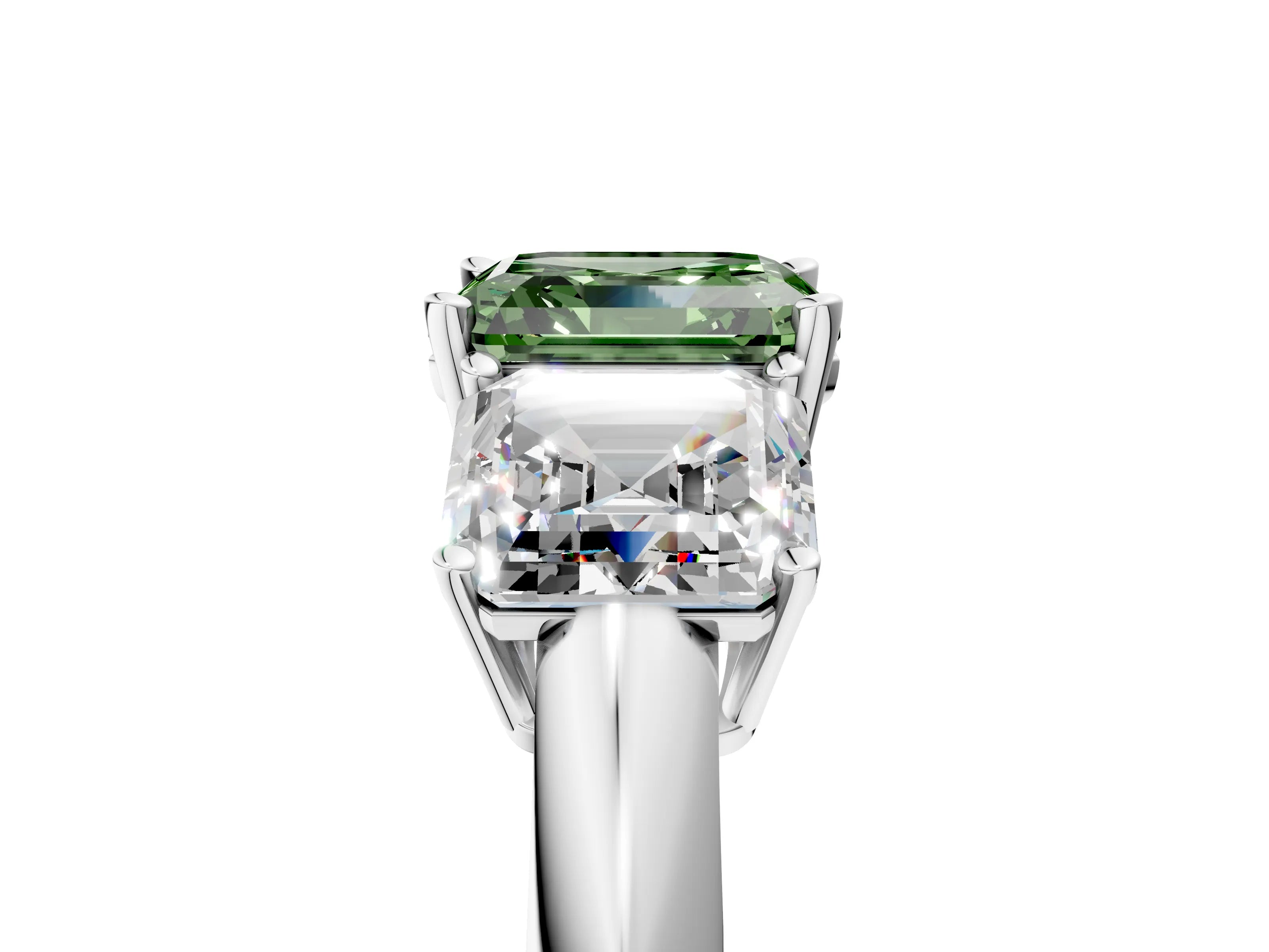 White gold Three-Stone Fancy Green Asscher Cut Cut Diamond Engagement Ring with Prong Setting on a White Gold Band_17