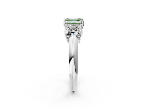 White gold Three-Stone Fancy Green Asscher Cut Cut Diamond Engagement Ring with Prong Setting on a White Gold Band_26