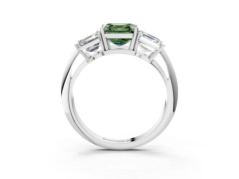 White gold Three-Stone Fancy Green Asscher Cut Cut Diamond Engagement Ring with Prong Setting on a White Gold Band_39