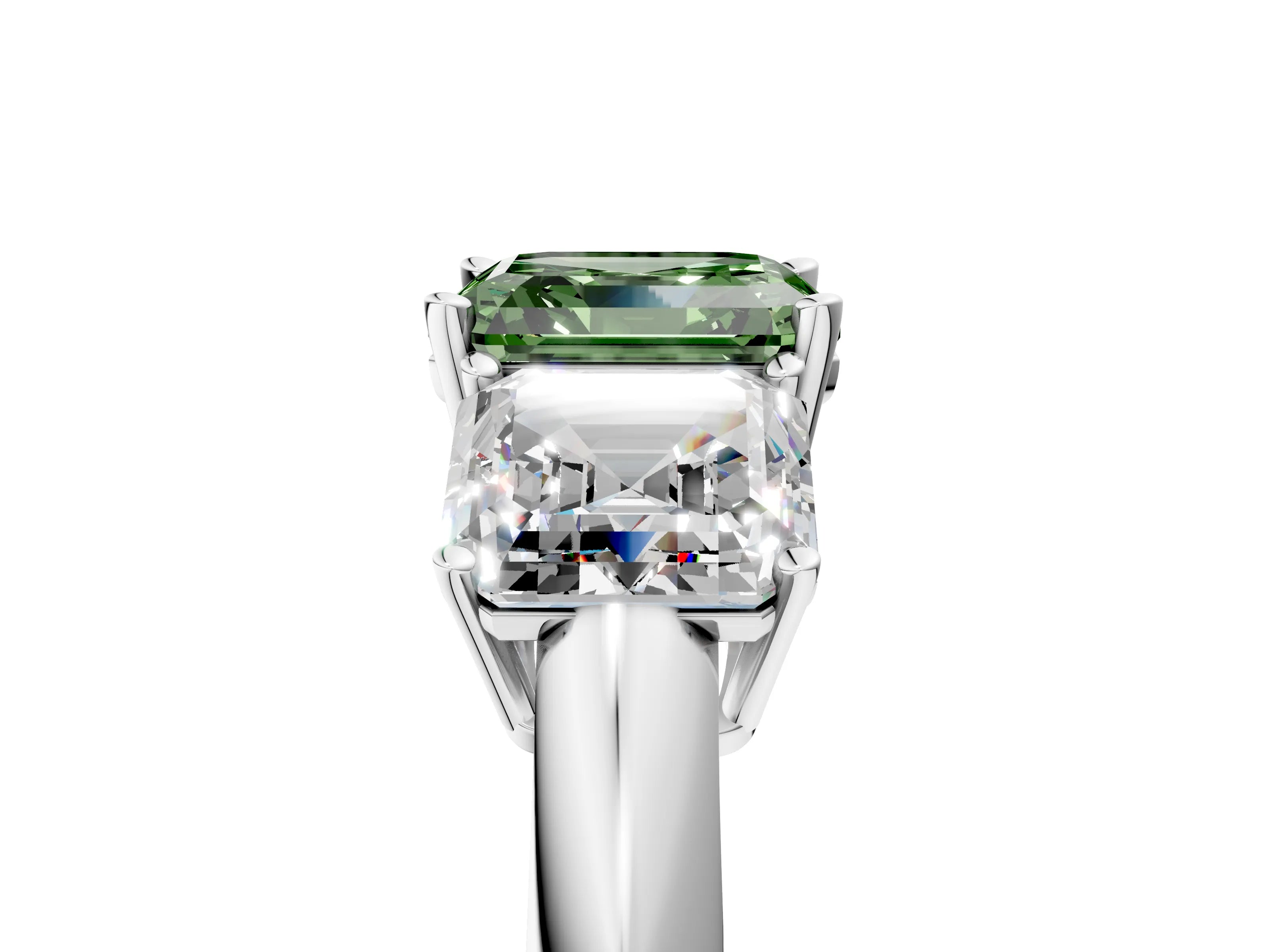 White gold Three-Stone Fancy Green Asscher Cut Cut Diamond Engagement Ring with Prong Setting on a White Gold Band_41