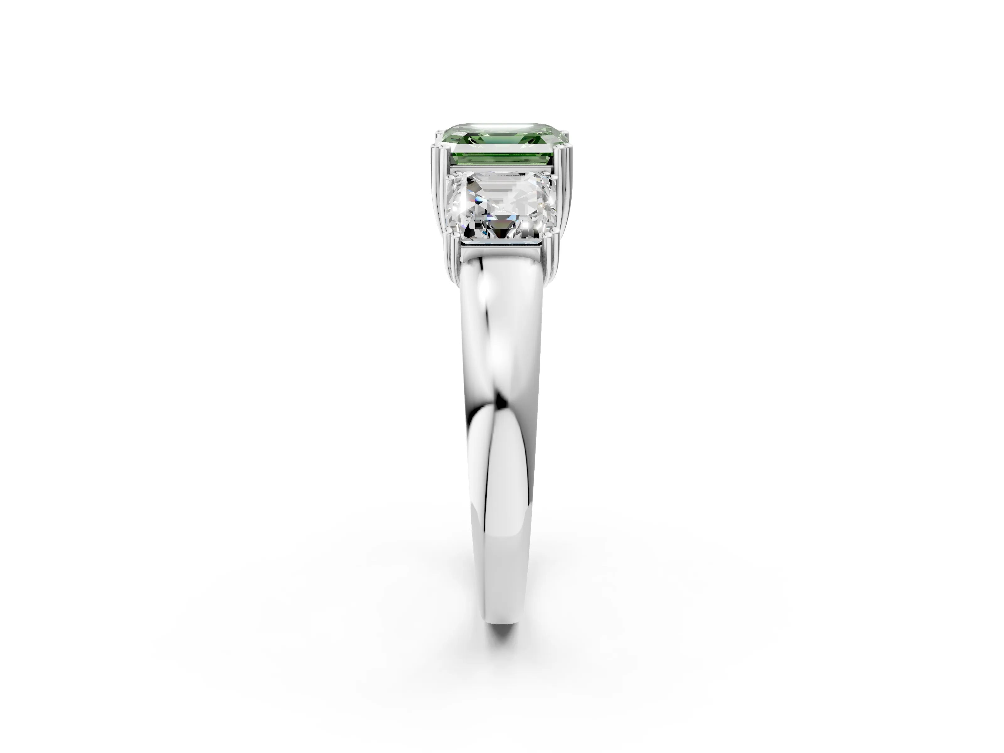 White gold Three-Stone Fancy Green Asscher Cut Cut Diamond Ring with Channel Set Band and Four-Prong Setting_2