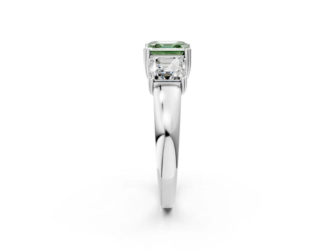 White gold Three-Stone Fancy Green Asscher Cut Cut Diamond Ring with Channel Set Band and Four-Prong Setting_2