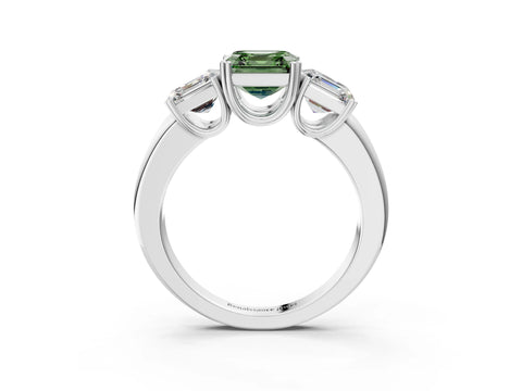 White gold Three-Stone Fancy Green Asscher Cut Cut Diamond Ring with Channel Set Band and Four-Prong Setting_3