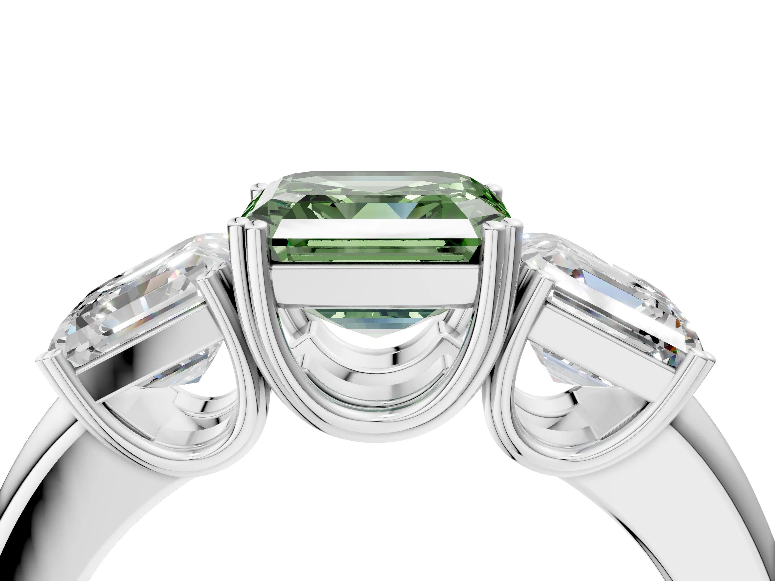 White gold Three-Stone Fancy Green Asscher Cut Cut Diamond Ring with Channel Set Band and Four-Prong Setting_4