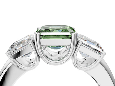 White gold Three-Stone Fancy Green Asscher Cut Cut Diamond Ring with Channel Set Band and Four-Prong Setting_4