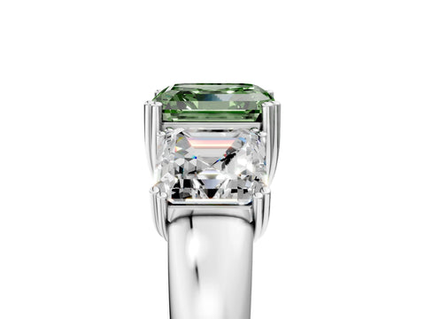 White gold Three-Stone Fancy Green Asscher Cut Cut Diamond Ring with Channel Set Band and Four-Prong Setting_5