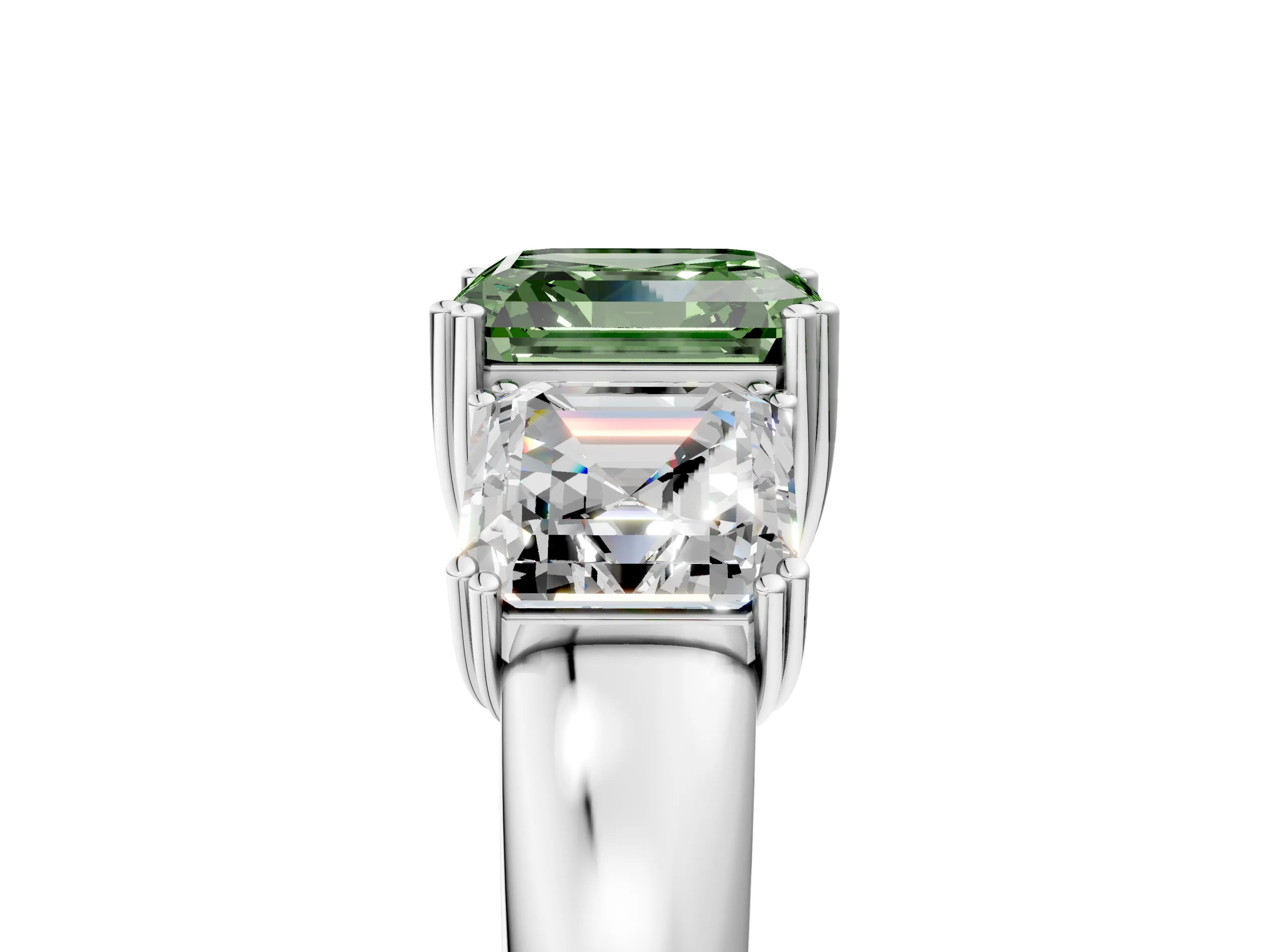 White gold Three-Stone Fancy Green Asscher Cut Cut Diamond Ring with Channel Set Band and Four-Prong Setting_5