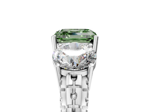 White gold Three-Stone Fancy Green Asscher Cut Cut Diamond Ring with Channel-Set Band and Prong Setting_5