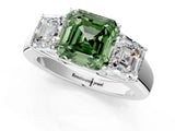 White gold Three-Stone Fancy Green Asscher Cut Cut Diamond Ring with Prong Setting and Classic Band_1