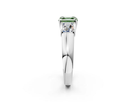 White gold Three-Stone Fancy Green Asscher Cut Cut Diamond Ring with Prong Setting and Classic Band_2