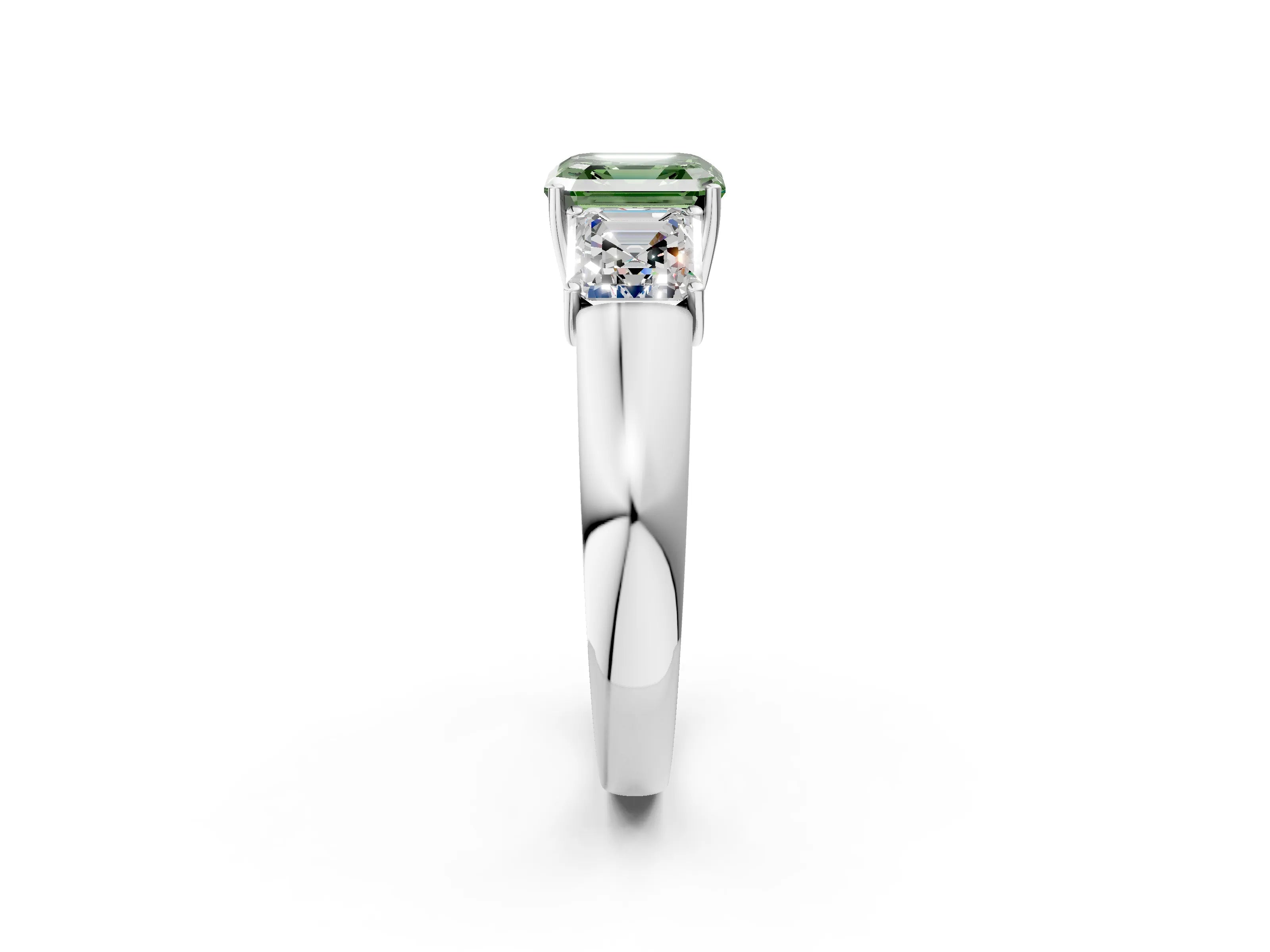 White gold Three-Stone Fancy Green Asscher Cut Cut Diamond Ring with Prong Setting and Classic Band_2