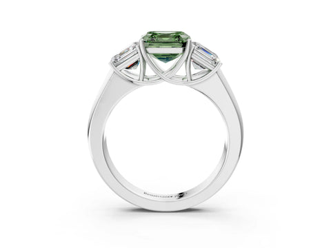 White gold Three-Stone Fancy Green Asscher Cut Cut Diamond Ring with Prong Setting and Classic Band_3
