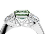 White gold Three-Stone Fancy Green Asscher Cut Cut Diamond Ring with Prong Setting and Classic Band_4