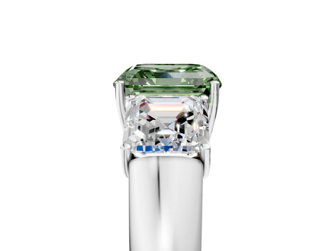 White gold Three-Stone Fancy Green Asscher Cut Cut Diamond Ring with Prong Setting and Classic Band_5