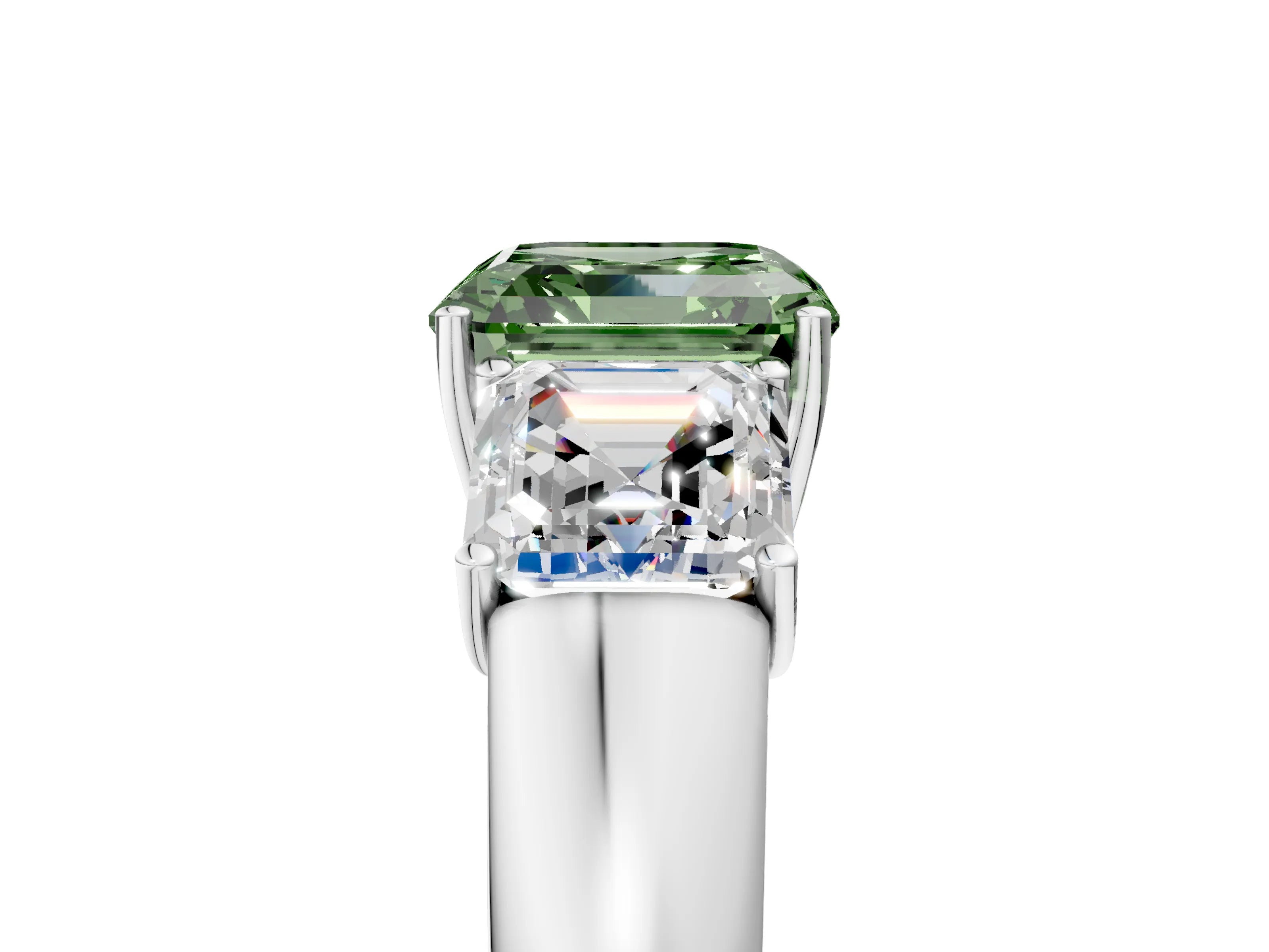 White gold Three-Stone Fancy Green Asscher Cut Cut Diamond Ring with Prong Setting and Classic Band_5