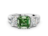White gold Three-Stone Fancy Green Asscher Cut Cut Diamond Ring with Prong Setting and Classic Band