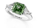 White gold Three-Stone Fancy Green Asscher Cut Cut Diamond Ring with Trillion Side Stones and Four-Prong Setting_12