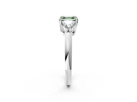 White gold Three-Stone Fancy Green Asscher Cut Cut Diamond Ring with Trillion Side Stones and Four-Prong Setting_13
