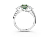 White gold Three-Stone Fancy Green Asscher Cut Cut Diamond Ring with Trillion Side Stones and Four-Prong Setting_14