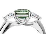 White gold Three-Stone Fancy Green Asscher Cut Cut Diamond Ring with Trillion Side Stones and Four-Prong Setting_15