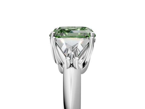 White gold Three-Stone Fancy Green Asscher Cut Cut Diamond Ring with Trillion Side Stones and Four-Prong Setting_16