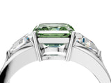 White gold Three-Stone Fancy Green Asscher Cut Cut Diamond Ring with Trillion Side Stones on a Split Shank Band_4