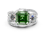 White gold Three-Stone Fancy Green Asscher Cut Cut Diamond Split Shank Prong Set Ring_12