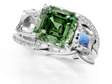 White gold Three-Stone Fancy Green Asscher Cut Cut Diamond Split Shank Prong Set Ring_13