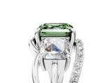 White gold Three-Stone Fancy Green Asscher Cut Cut Diamond Split Shank Prong Set Ring_17