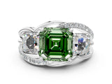 White gold Three-Stone Fancy Green Asscher Cut Cut Diamond Split Shank Prong Set Ring_24