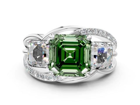 White gold Three-Stone Fancy Green Asscher Cut Cut Diamond Split Shank Prong Set Ring_24