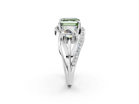 White gold Three-Stone Fancy Green Asscher Cut Cut Diamond Split Shank Prong Set Ring_26