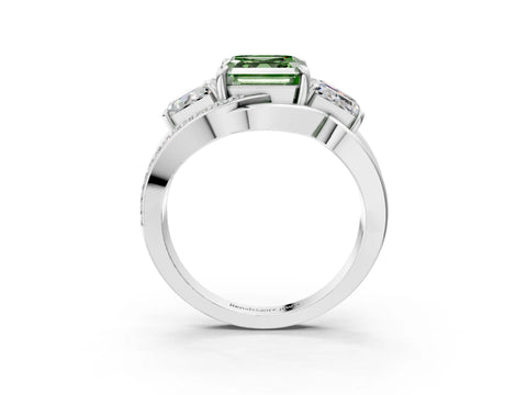 White gold Three-Stone Fancy Green Asscher Cut Cut Diamond Split Shank Prong Set Ring_27