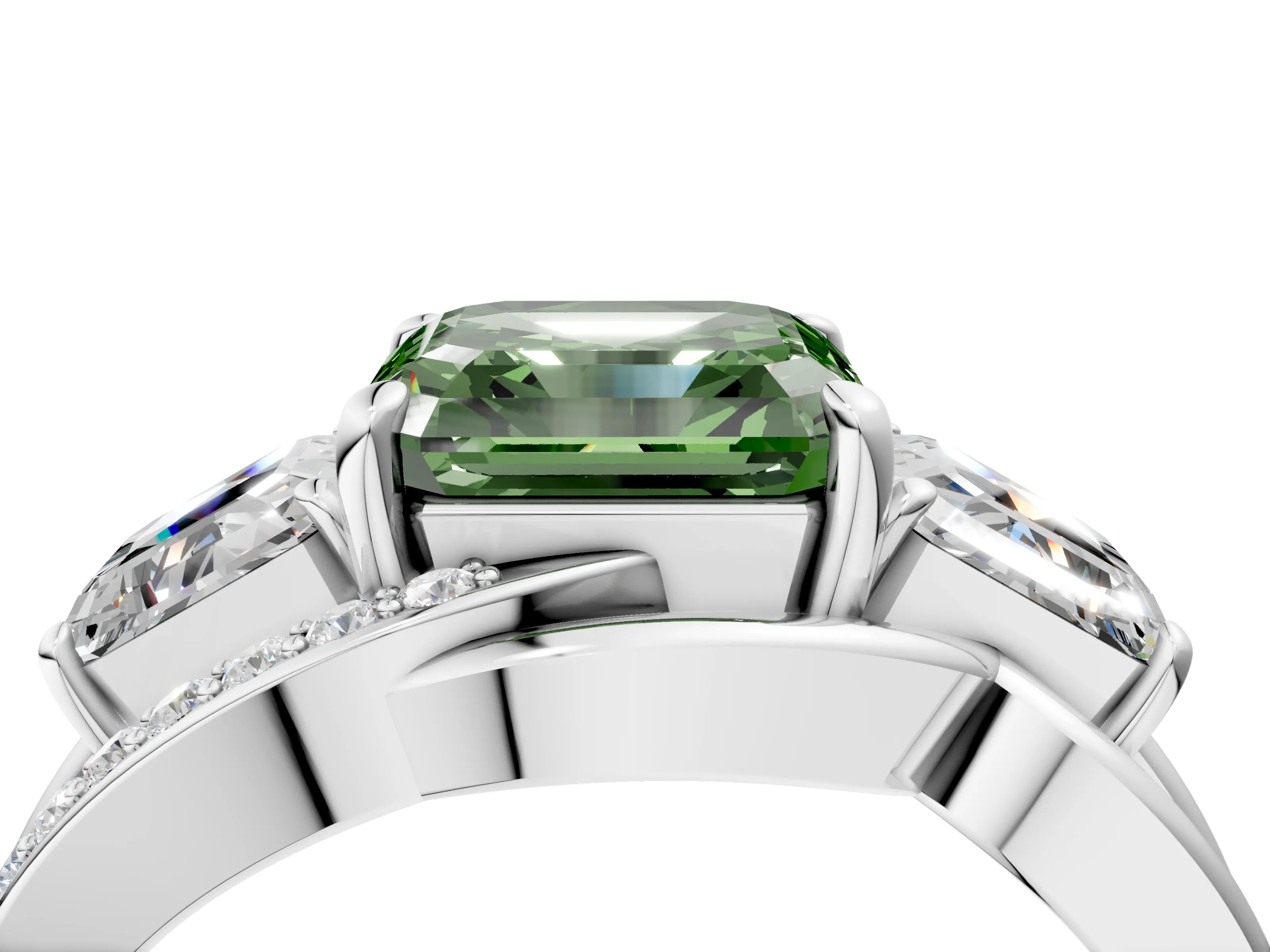 White gold Three-Stone Fancy Green Asscher Cut Cut Diamond Split Shank Prong Set Ring_28