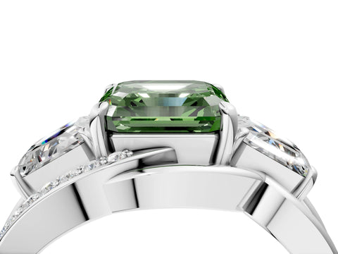 White gold Three-Stone Fancy Green Asscher Cut Cut Diamond Split Shank Prong Set Ring_28