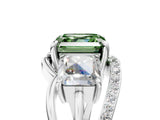 White gold Three-Stone Fancy Green Asscher Cut Cut Diamond Split Shank Prong Set Ring_29