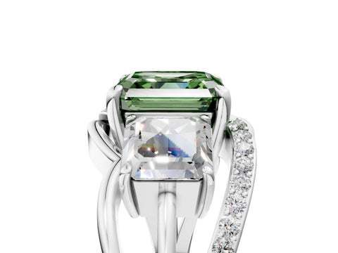 White gold Three-Stone Fancy Green Asscher Cut Cut Diamond Split Shank Prong Set Ring_29
